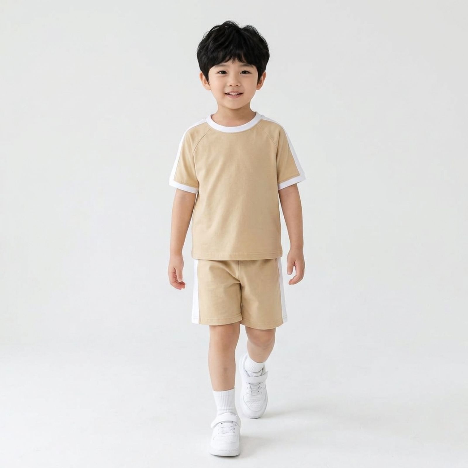 One Set Stripe Lengan Pendek Anak CREAM