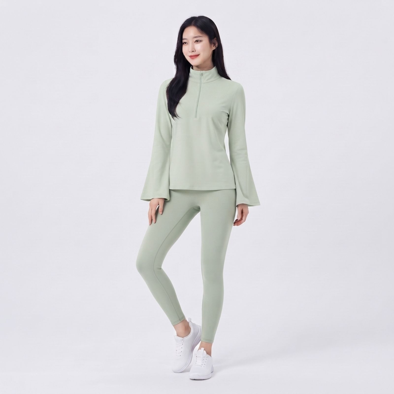 Atasan Sporty Half-Zip Wanita – Korean Casual Fit SAGE