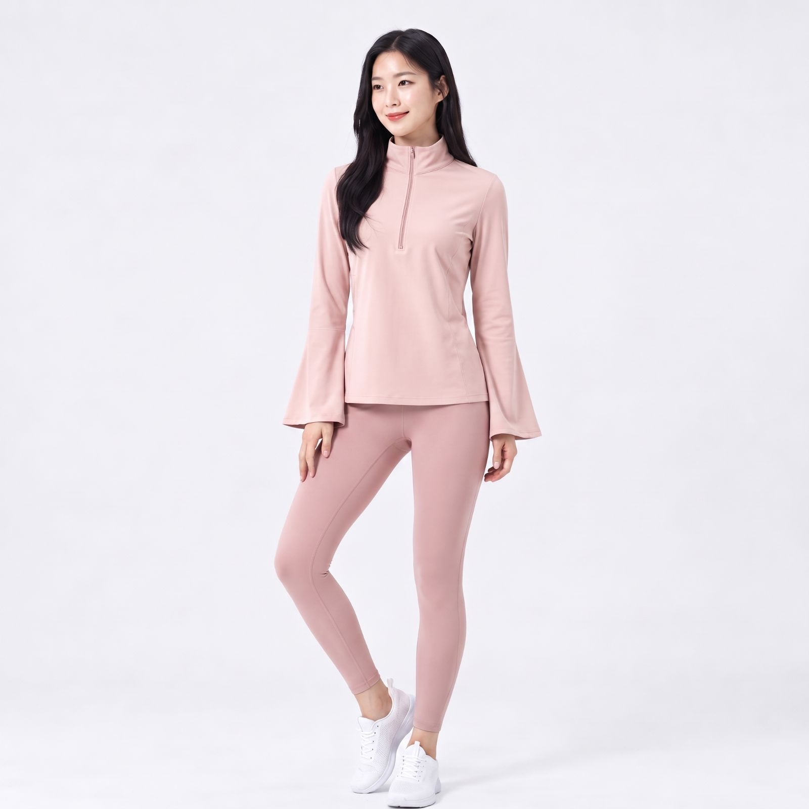 Atasan Sporty Half-Zip Wanita – Korean Casual Fit DUSTY