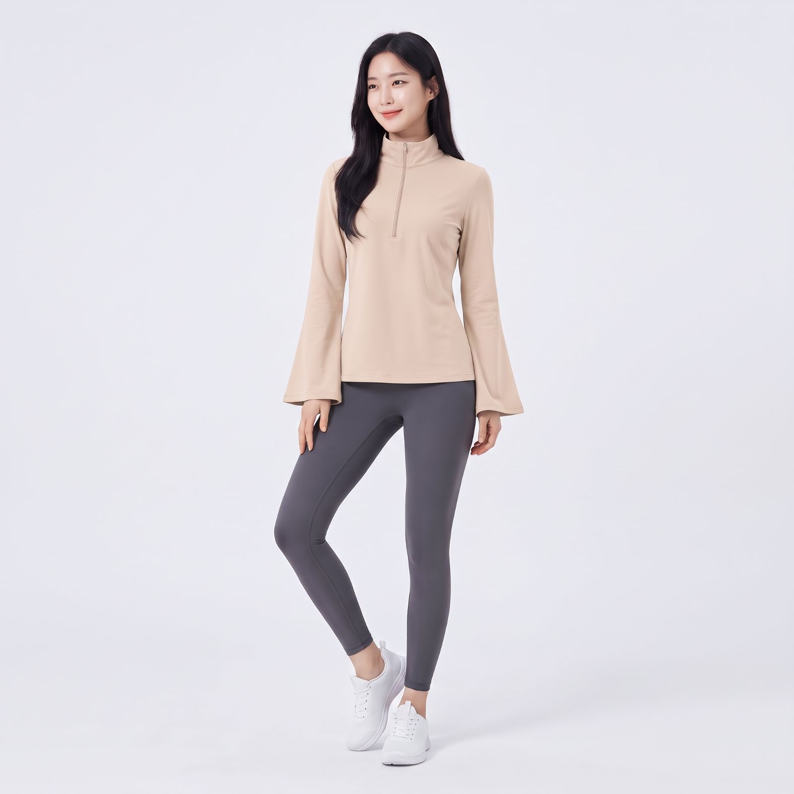 Atasan Sporty Half-Zip Wanita – Korean Casual Fit COKSU