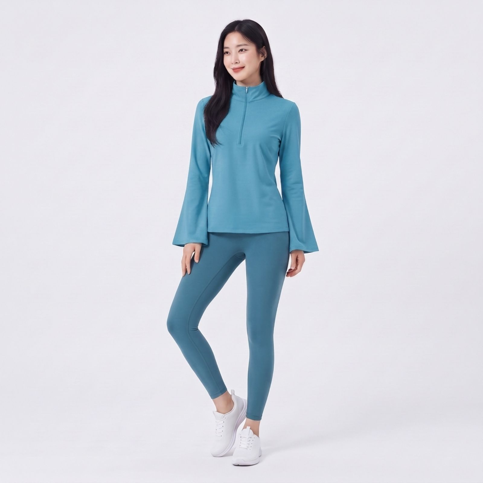 Atasan Sporty Half-Zip Wanita – Korean Casual Fit BLUE