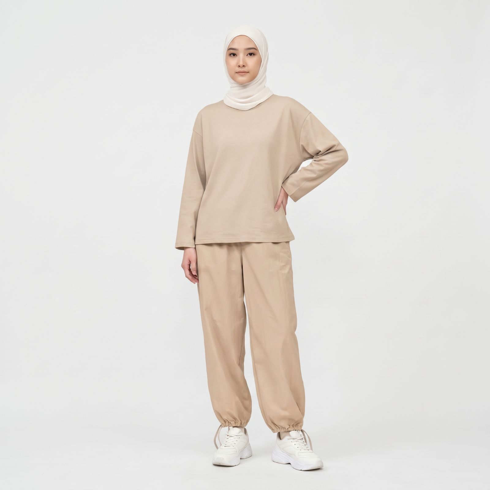 Set Baju Olahraga Wanita Lengan Panjang & Celana Jogger Katun Adem Premium COKSU