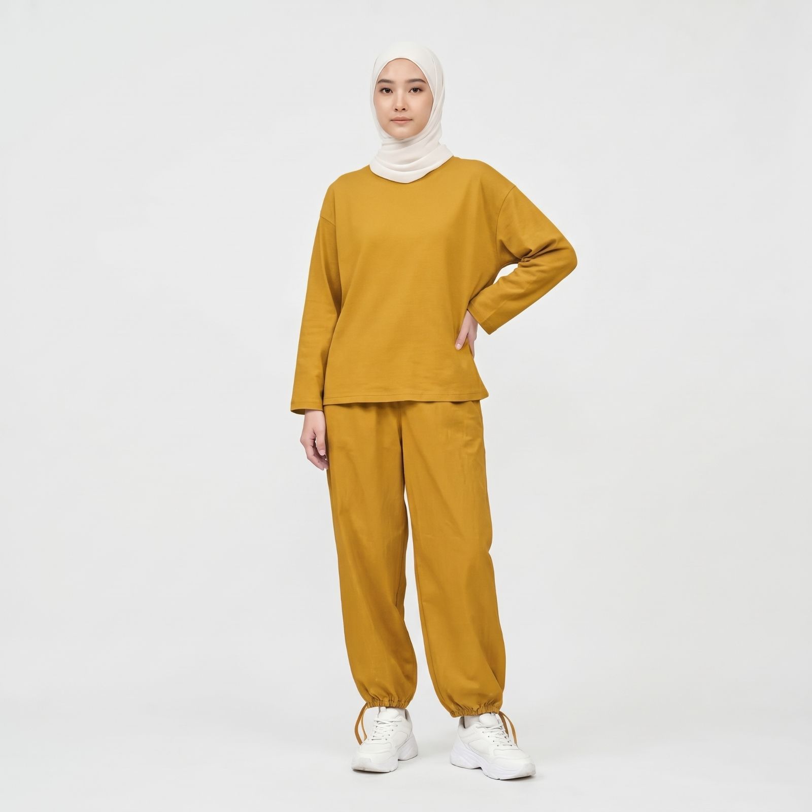 Set Baju Olahraga Wanita Lengan Panjang & Celana Jogger Katun Adem Premium HONEY
