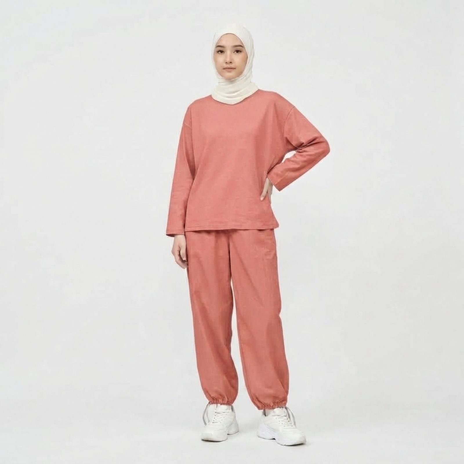 Set Baju Olahraga Wanita Lengan Panjang & Celana Jogger Katun Adem Premium ROSE