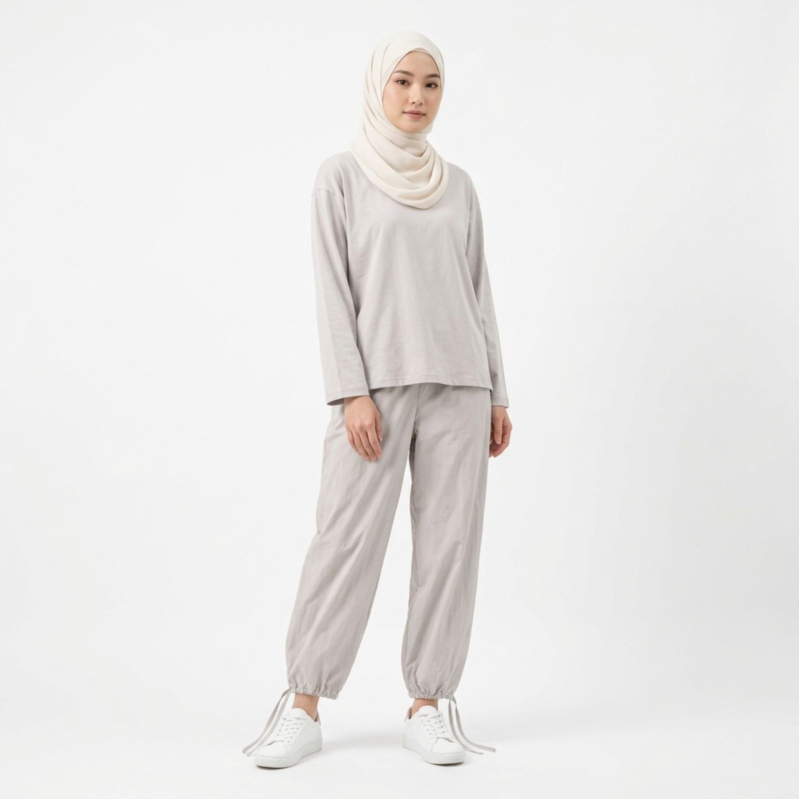 Set Baju Olahraga Wanita Lengan Panjang & Celana Jogger Katun Adem Premium sampul