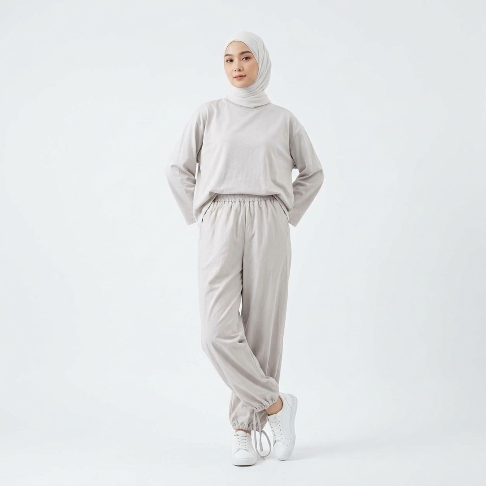 Set Baju Olahraga Wanita Lengan Panjang & Celana Jogger Katun Adem Premium sampul
