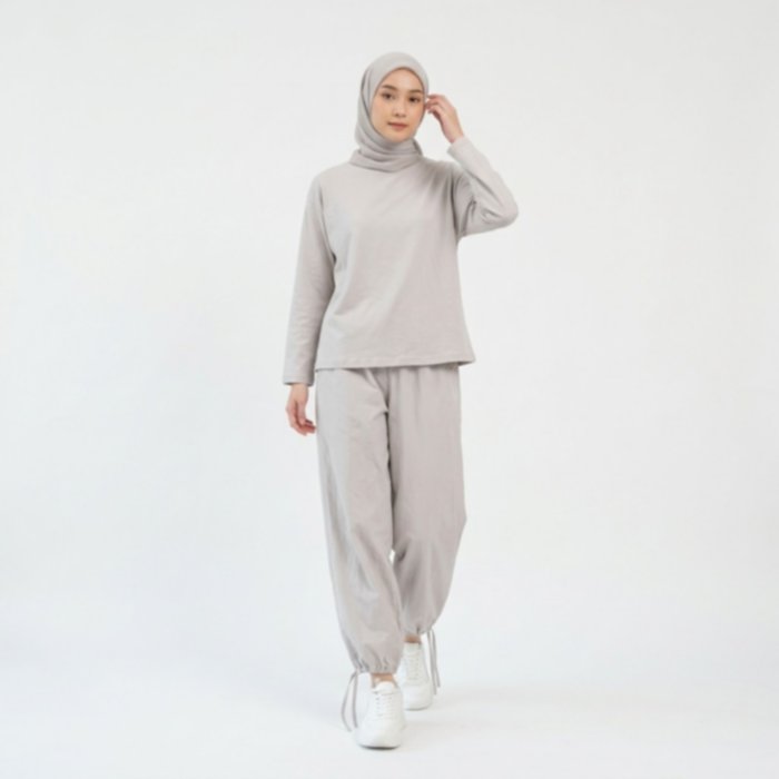Set Baju Olahraga Wanita Lengan Panjang & Celana Jogger Katun Adem Premium