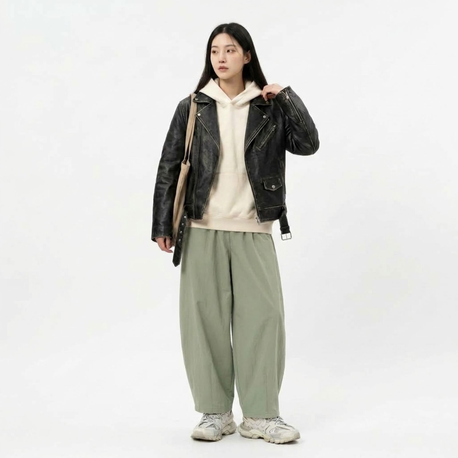 Celana Loose Fit Wanita Baggy Wide Leg – Korean Streetwear Casual ARMY