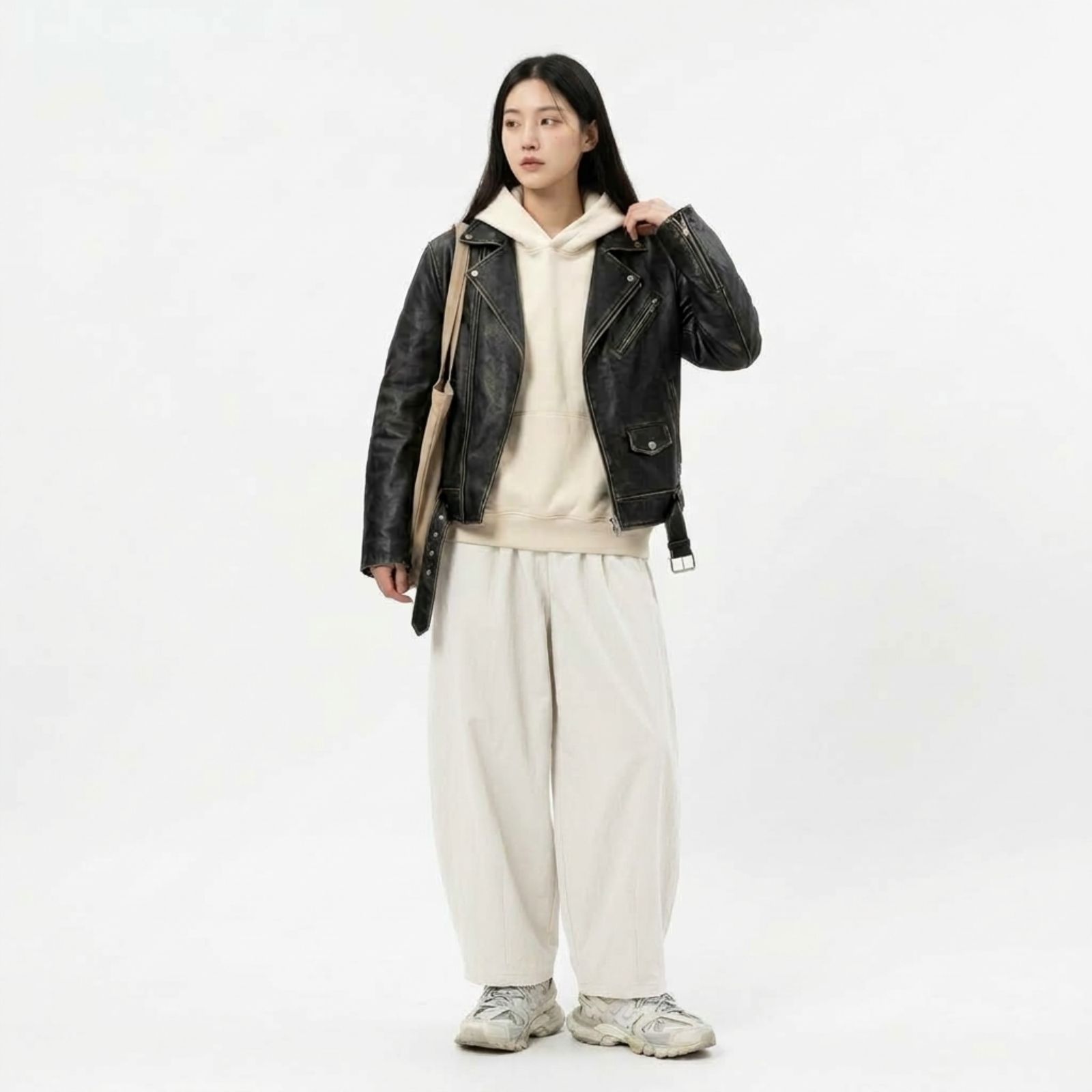 Celana Loose Fit Wanita Baggy Wide Leg – Korean Streetwear Casual BEIGE
