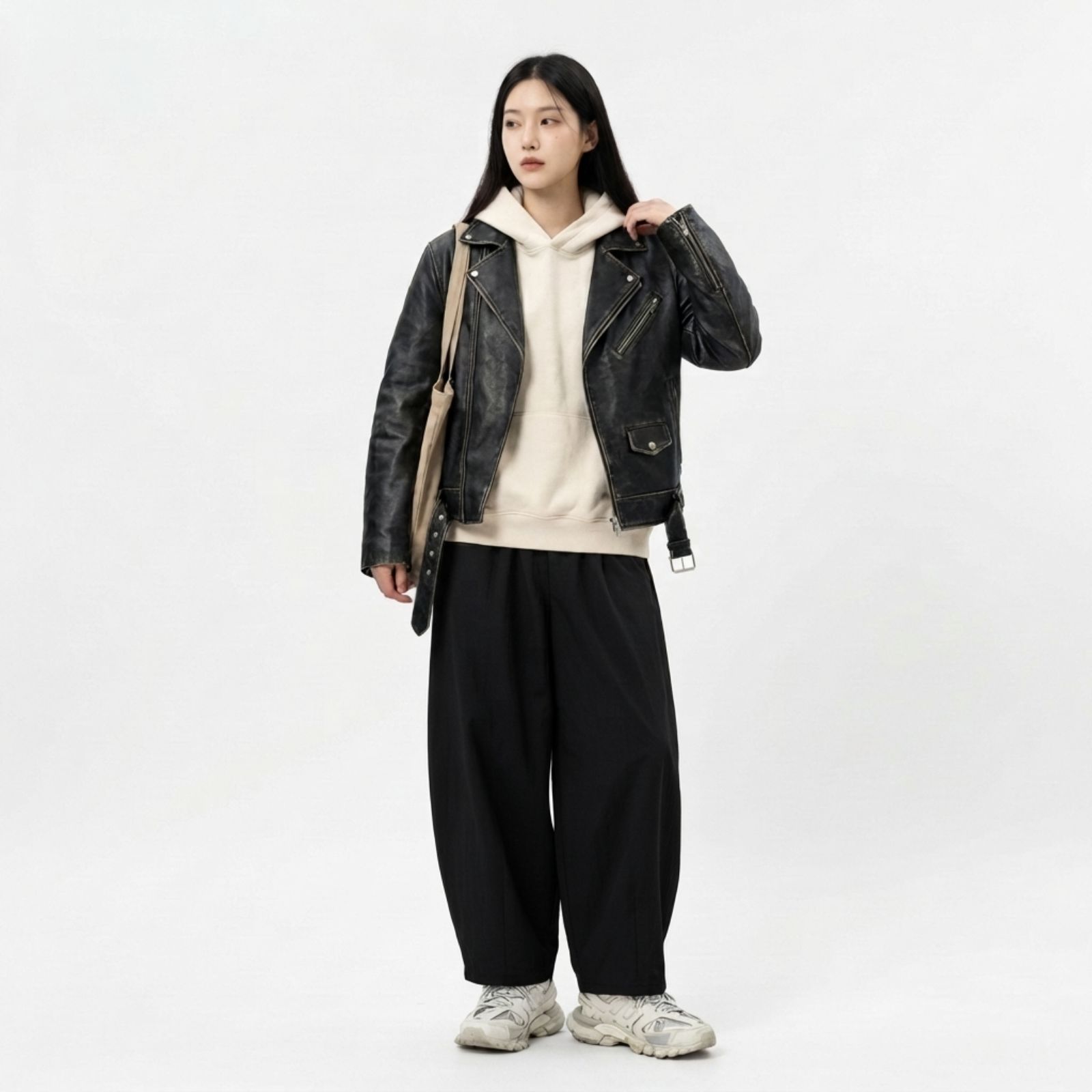 Celana Loose Fit Wanita Baggy Wide Leg – Korean Streetwear Casual BLACK