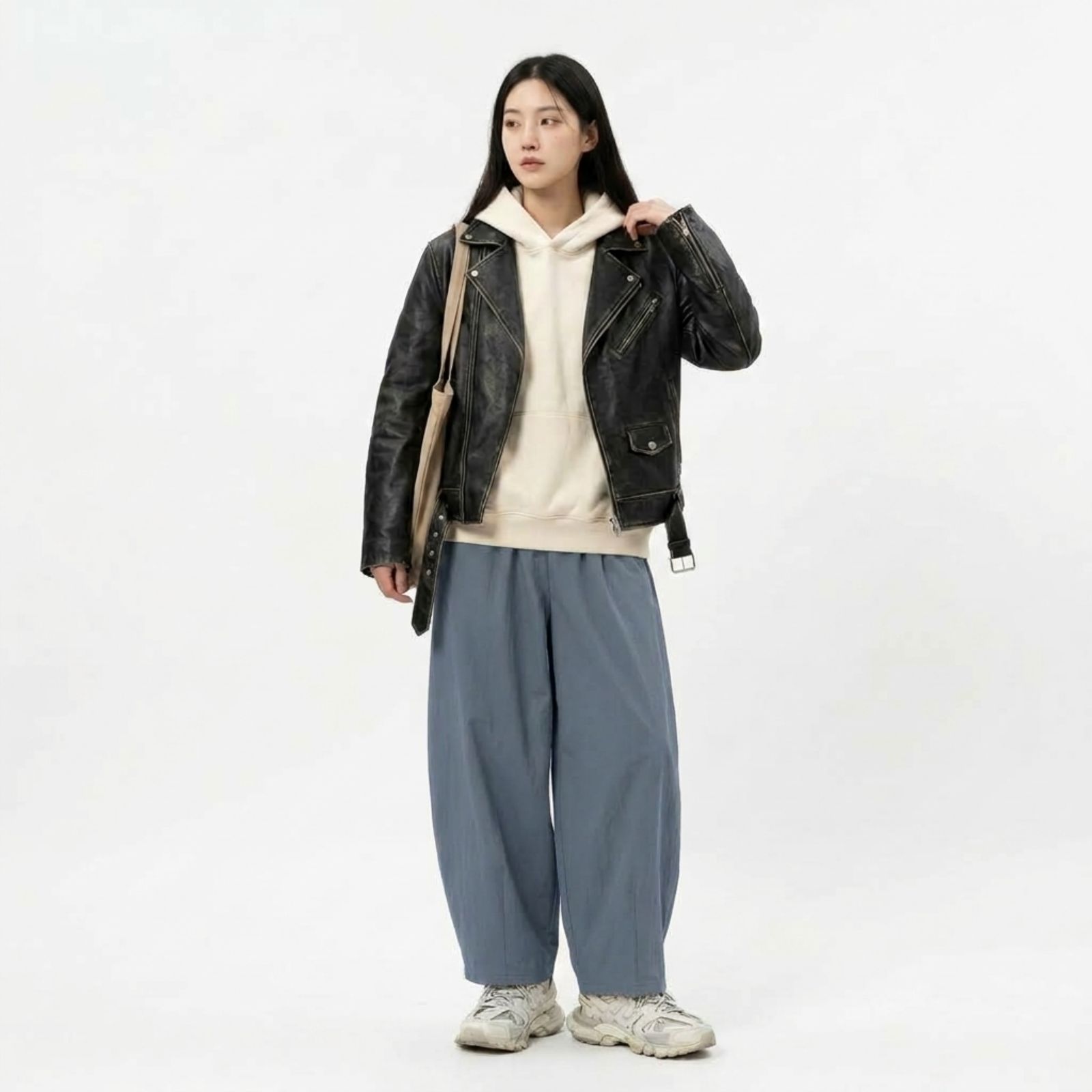 Celana Loose Fit Wanita Baggy Wide Leg – Korean Streetwear Casual GREY