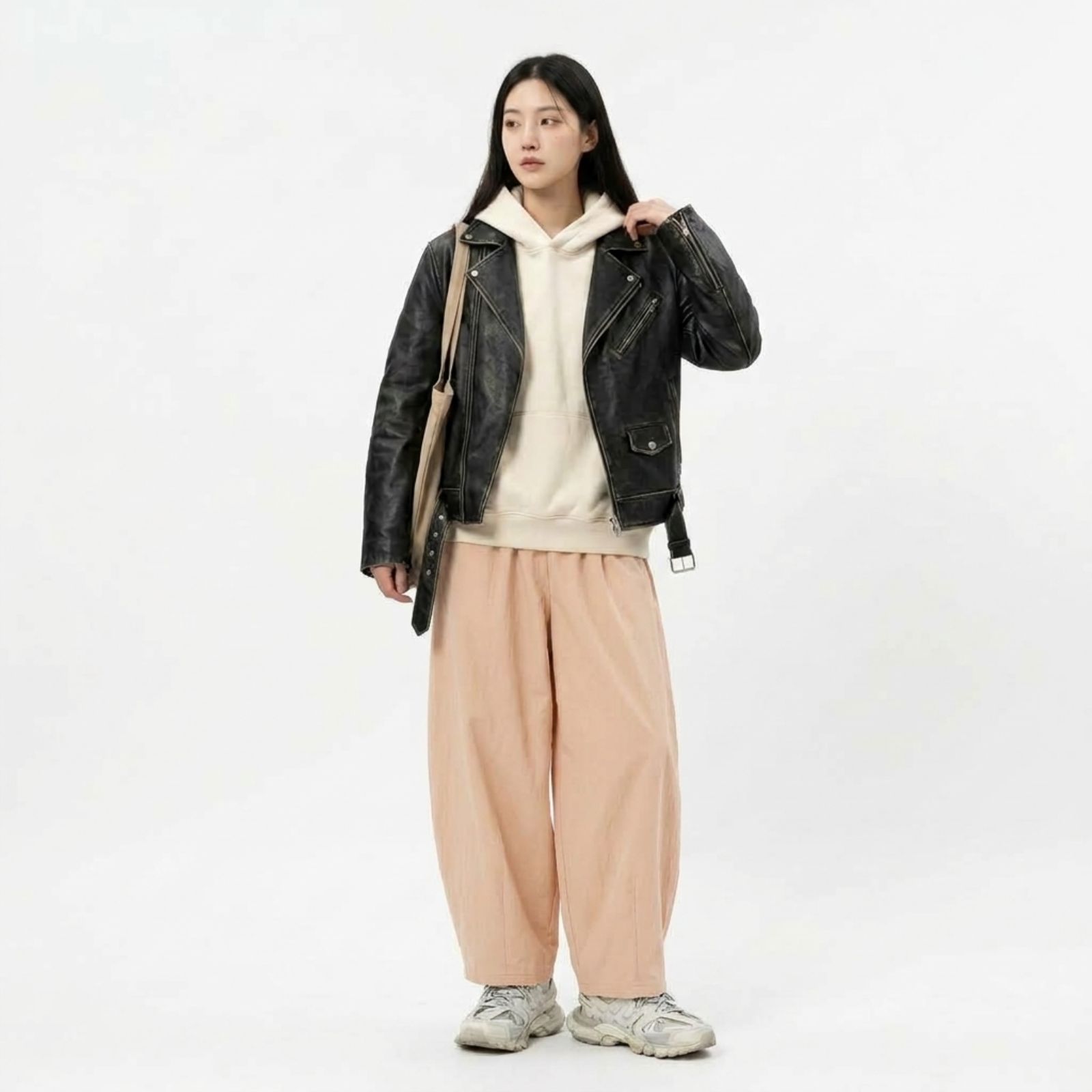 Celana Loose Fit Wanita Baggy Wide Leg – Korean Streetwear Casual PEACH