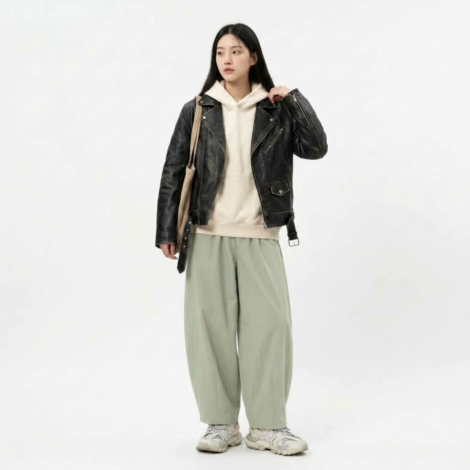 Celana Loose Fit Wanita Baggy Wide Leg – Korean Streetwear Casual SAGE