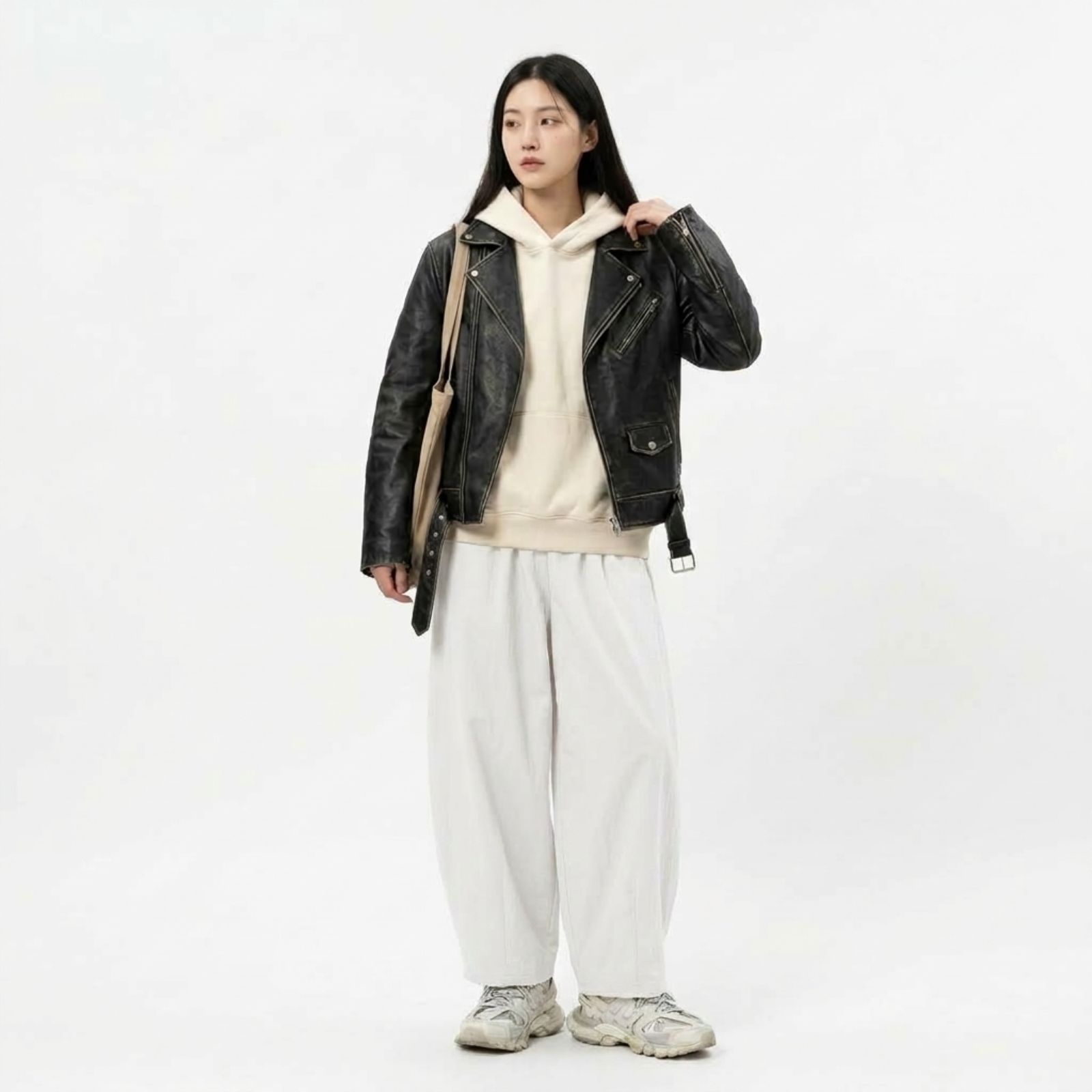 Celana Loose Fit Wanita Baggy Wide Leg – Korean Streetwear Casual WHITE