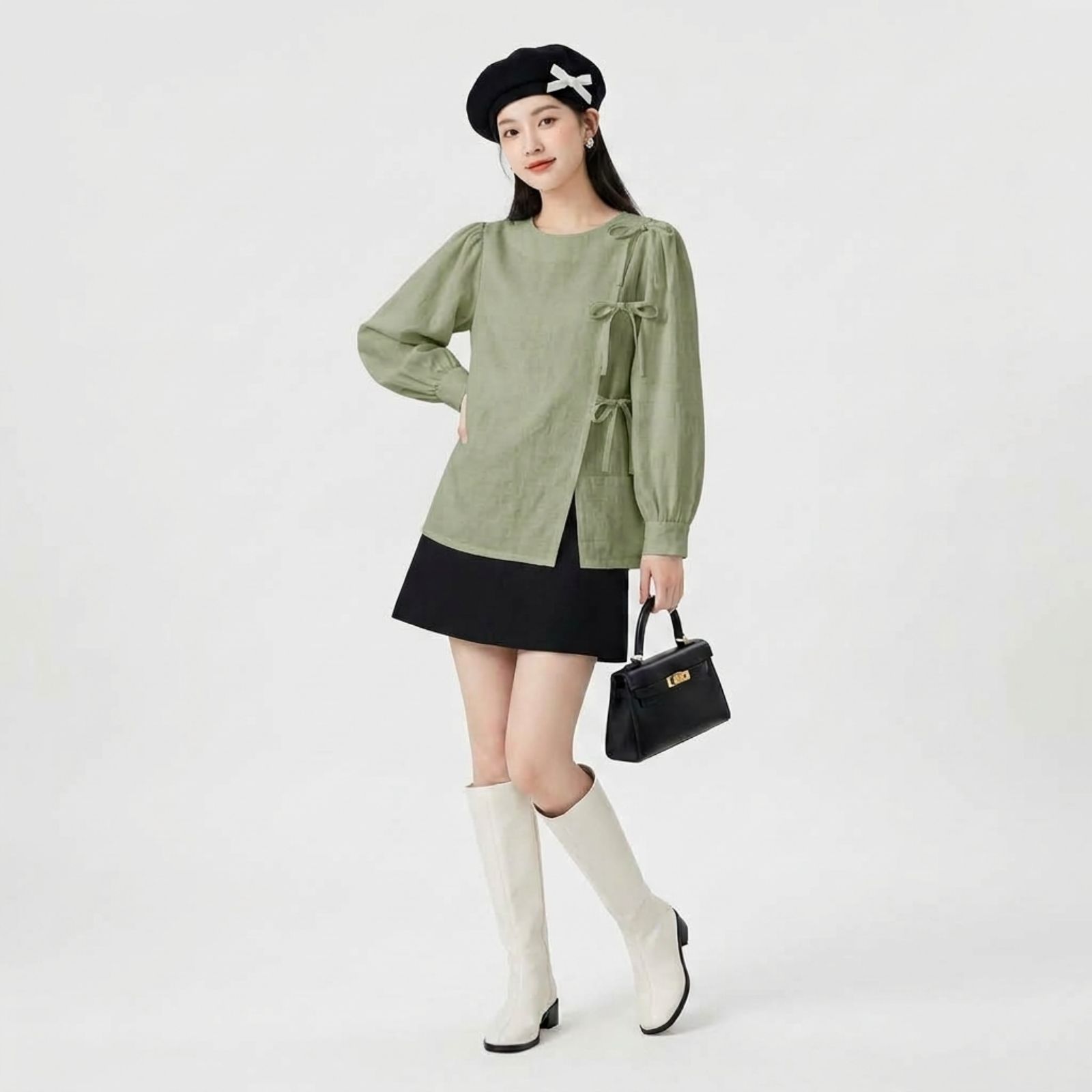 Blouse Korean Bow Elegance ARMY