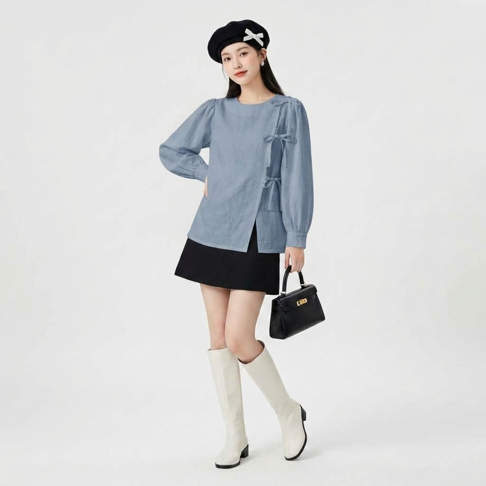 Blouse Korean Bow Elegance GREY