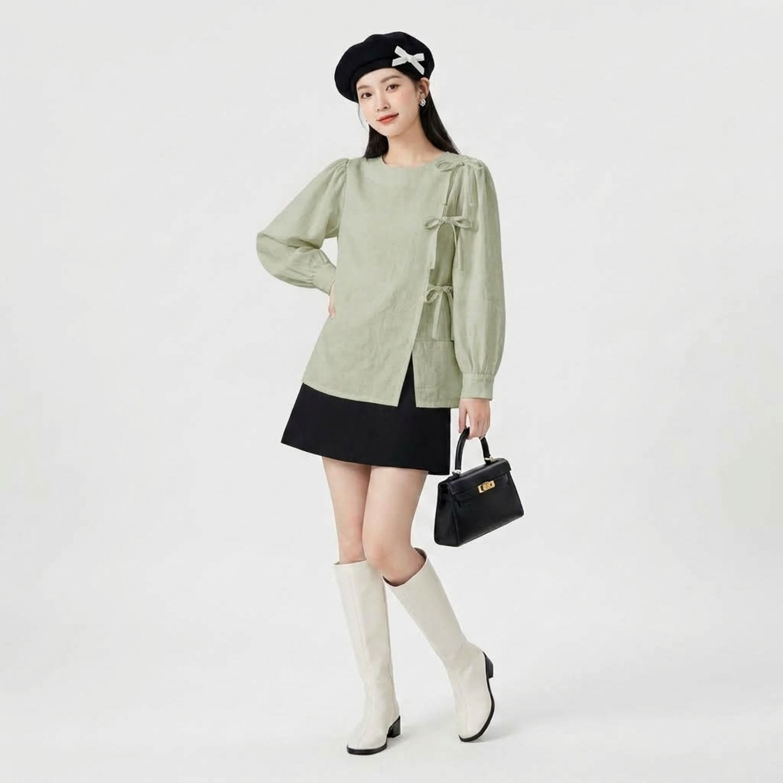 Blouse Korean Bow Elegance SAGE