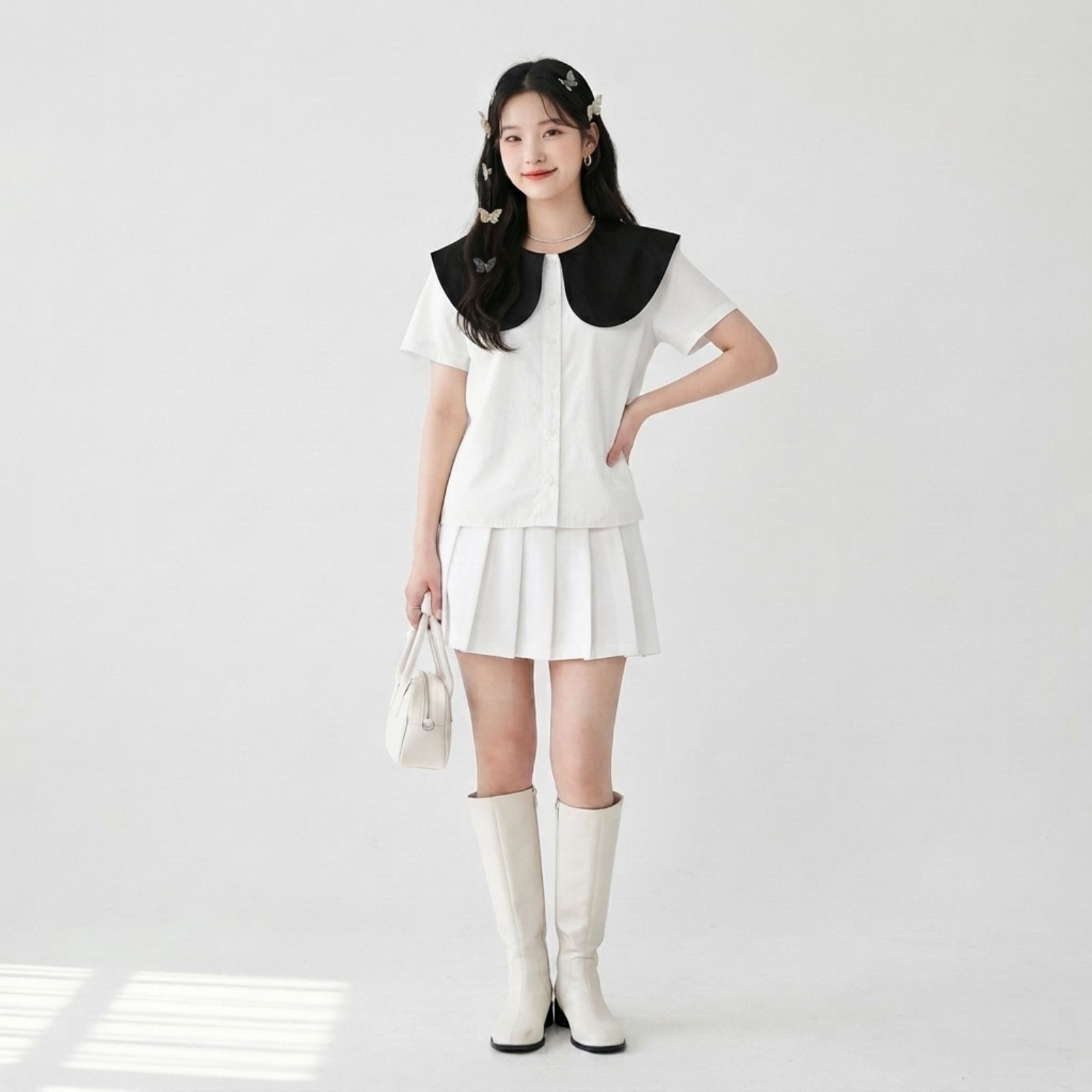 Atasan Wanita Korean Style Kerah Peter Pan Bahan Poplin PUTIH