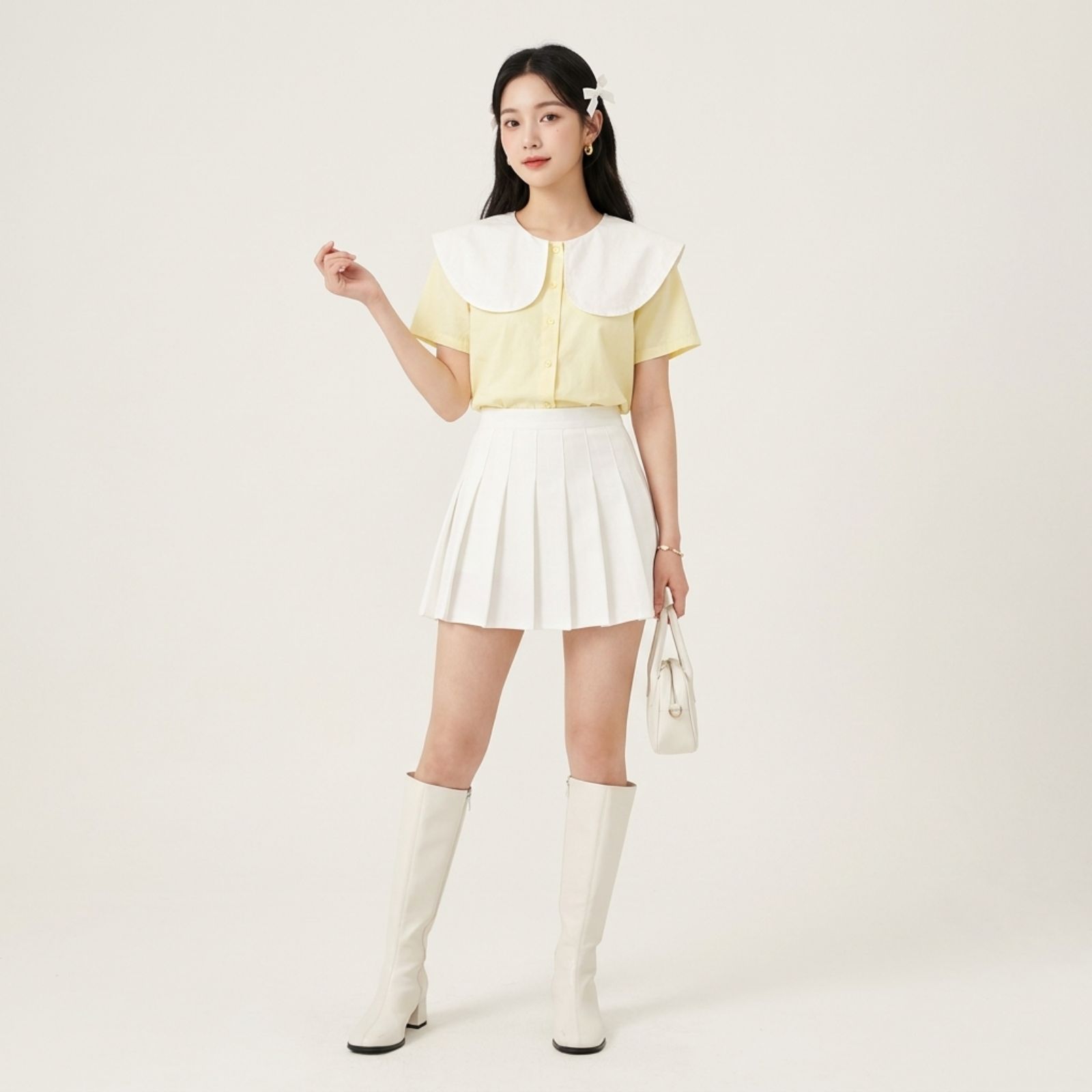 Atasan Wanita Korean Style Kerah Peter Pan Bahan Poplin sampul