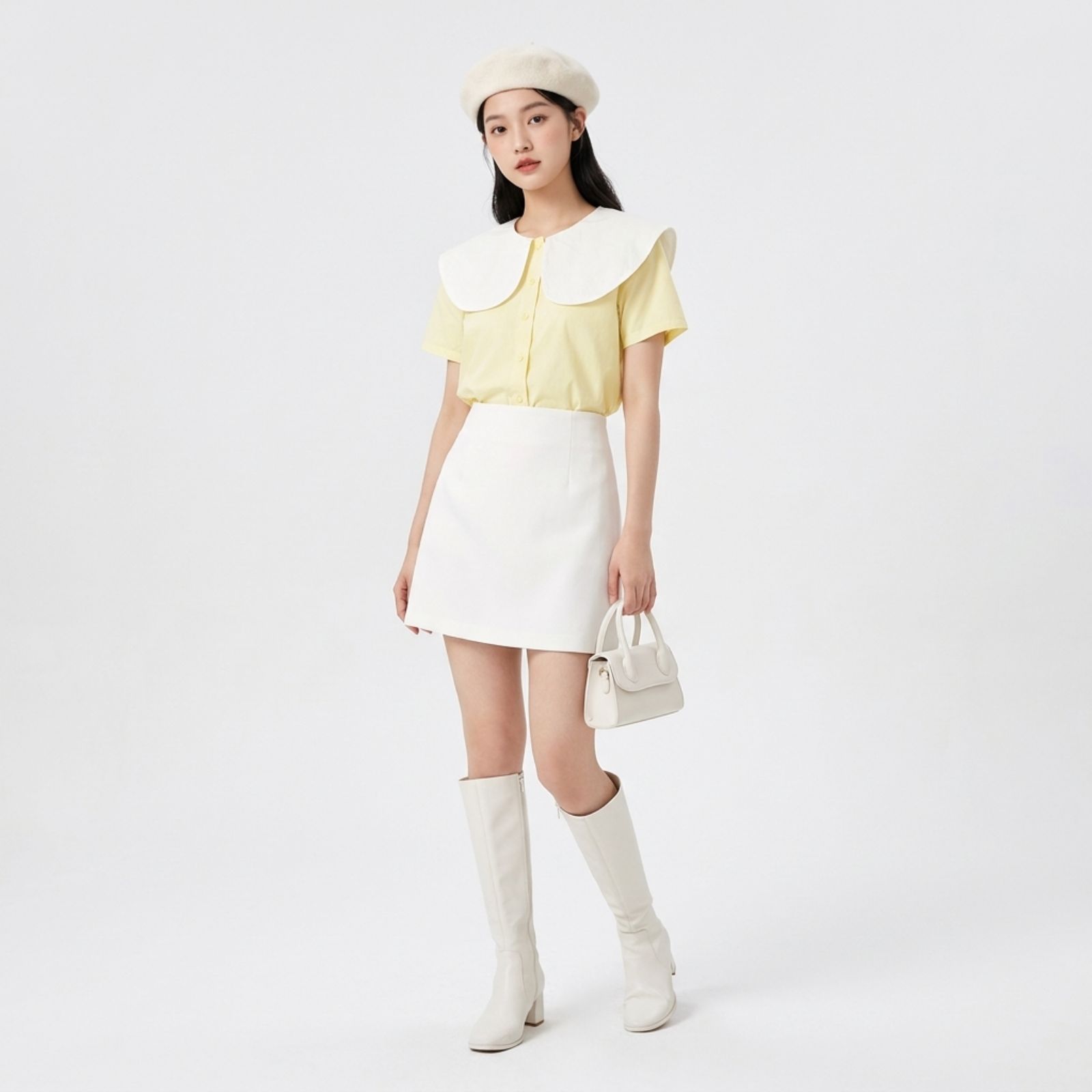 Atasan Wanita Korean Style Kerah Peter Pan Bahan Poplin sampul