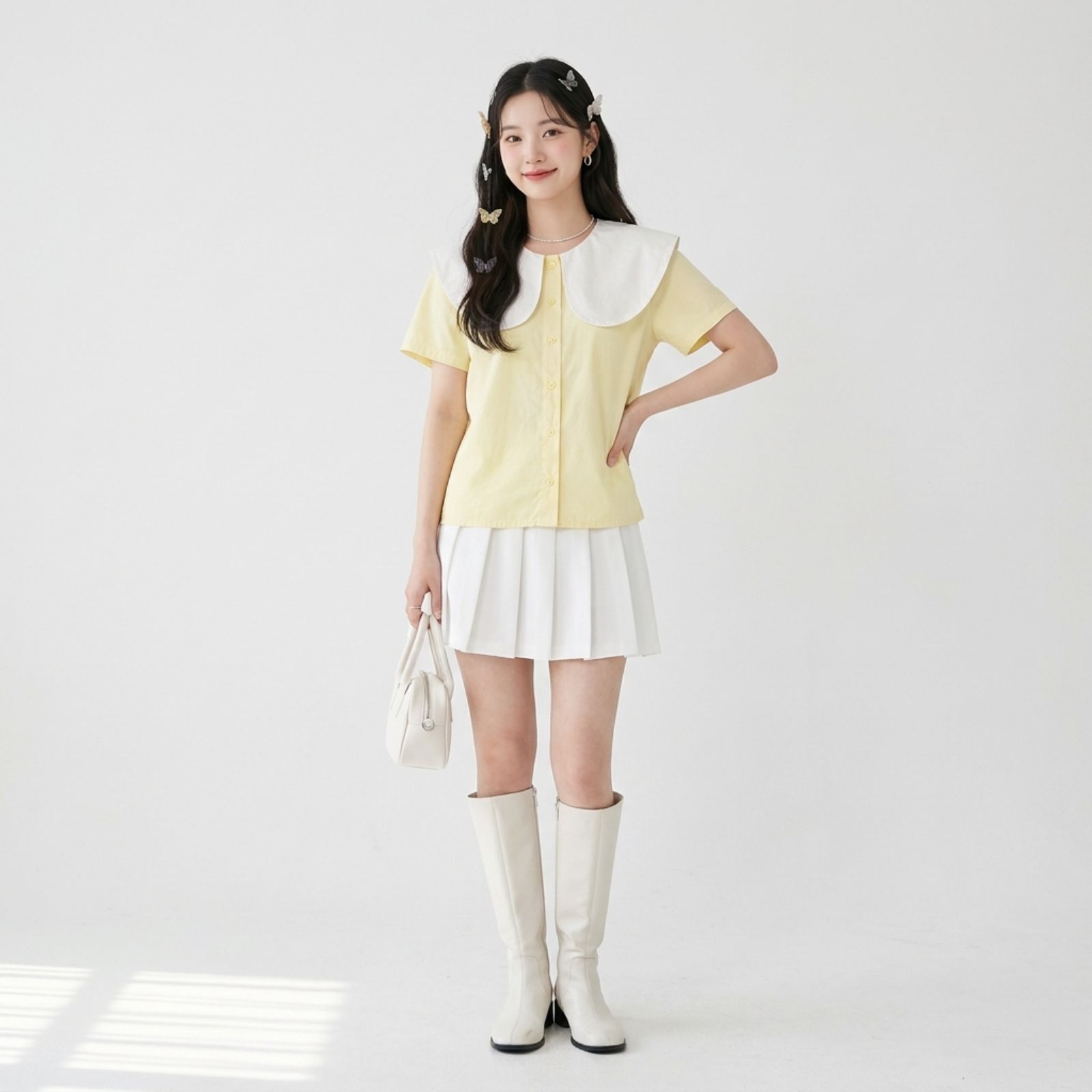 Atasan Wanita Korean Style Kerah Peter Pan Bahan Poplin sampul