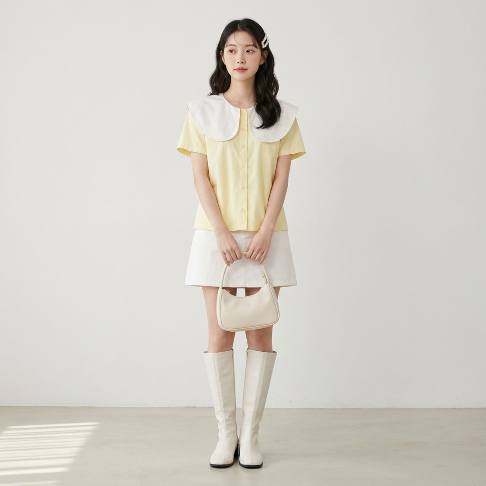 Atasan Wanita Korean Style Kerah Peter Pan Bahan Poplin sampul