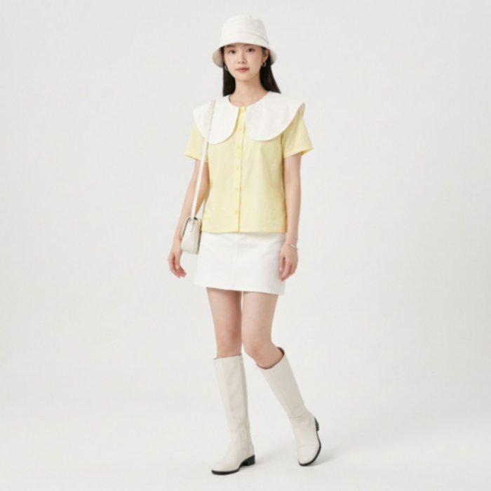 Atasan Wanita Korean Style Kerah Peter Pan Bahan Poplin