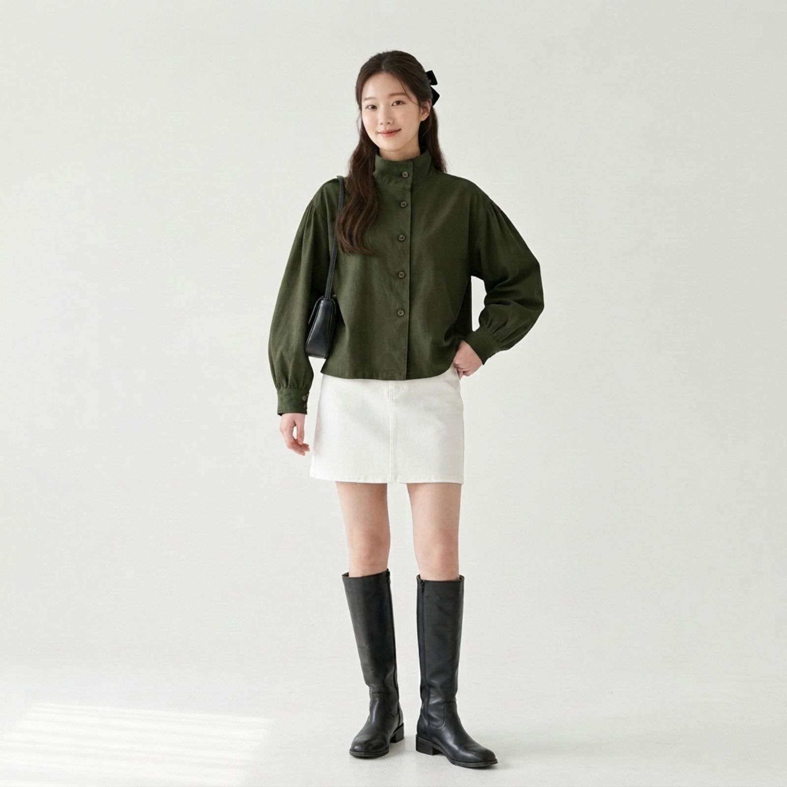Belle Puff Outer – Korean Style Linen ARMY