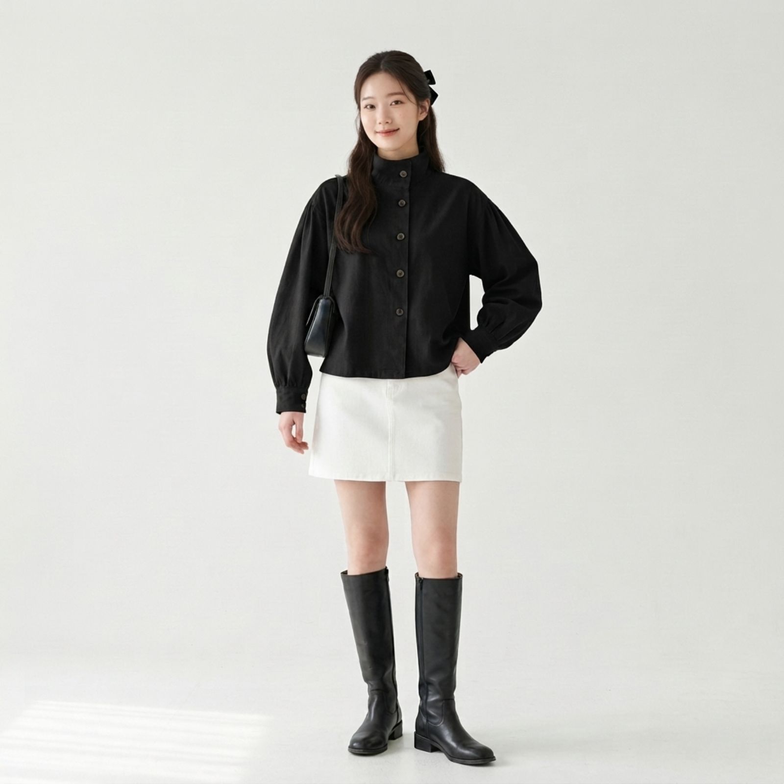 Belle Puff Outer – Korean Style Linen HITAM