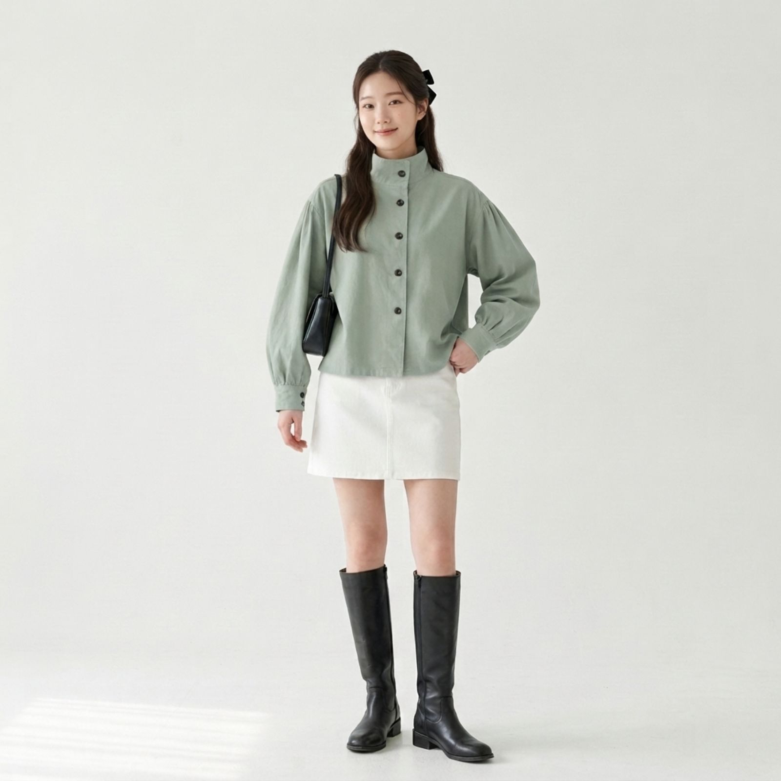 Belle Puff Outer – Korean Style Linen SAGE