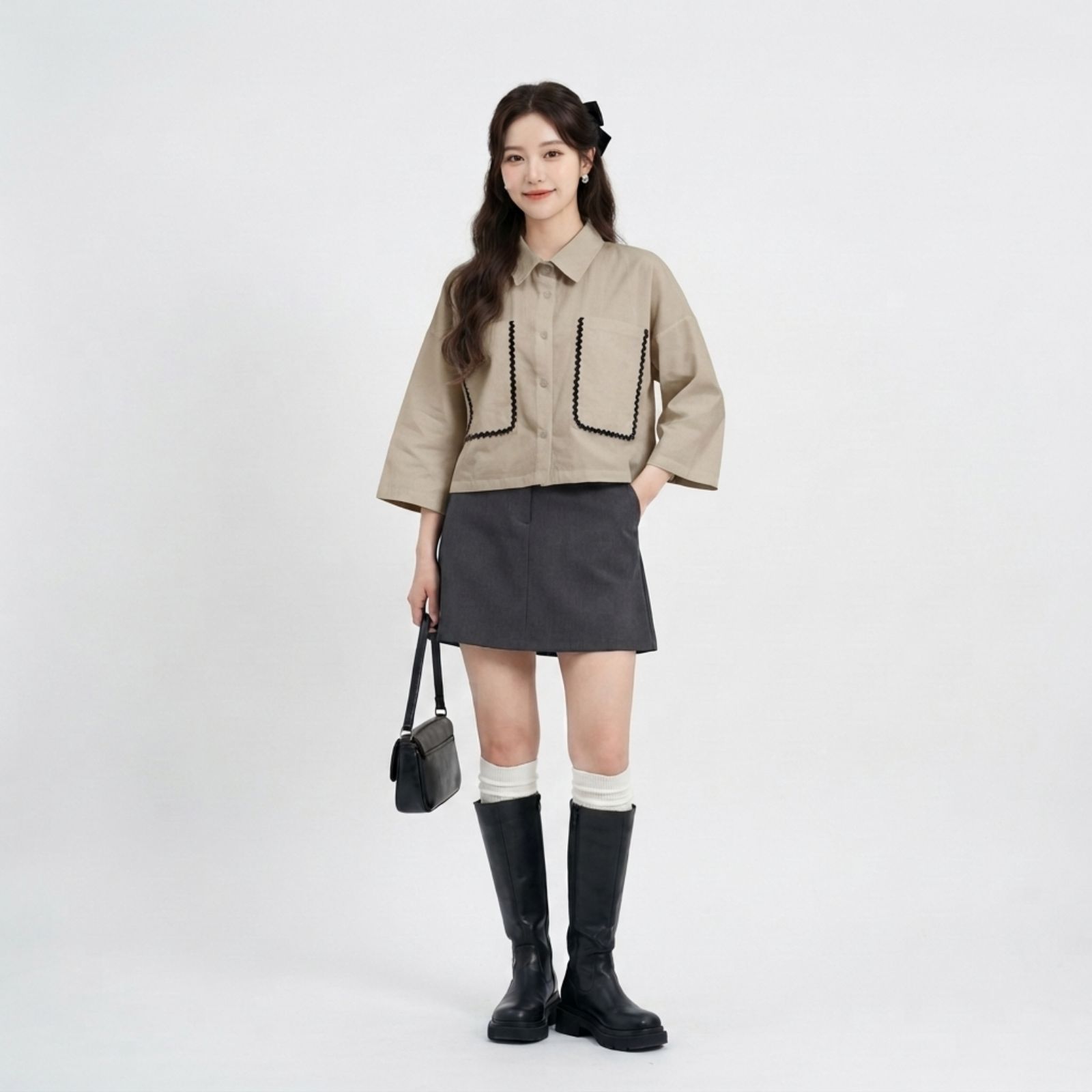 Chloe Contrast Top KHAKI