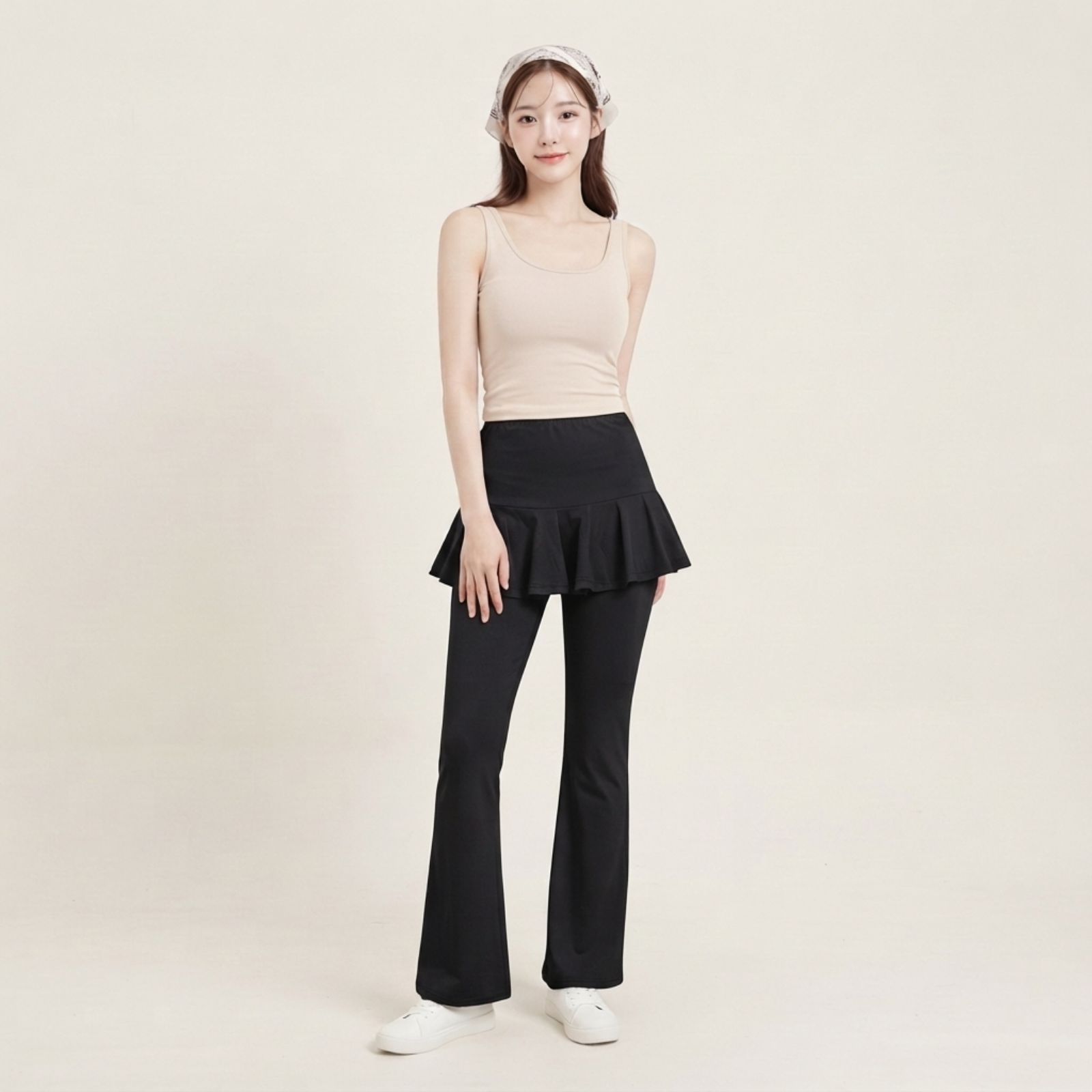 Ruffle Jersey Pants Wanita Korean Style HITAM