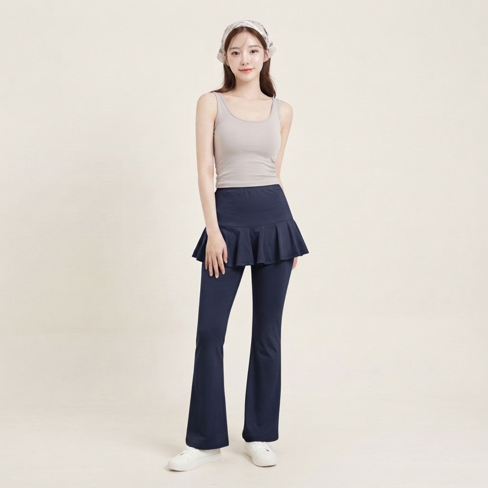 Ruffle Jersey Pants Wanita Korean Style NAVY