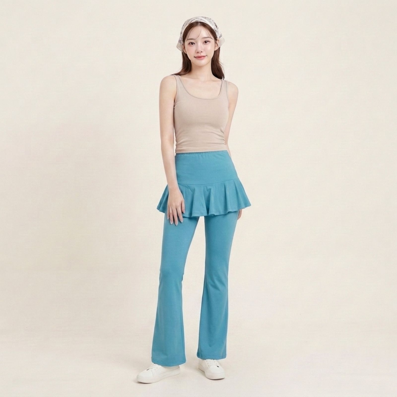Ruffle Jersey Pants Wanita Korean Style BLUE
