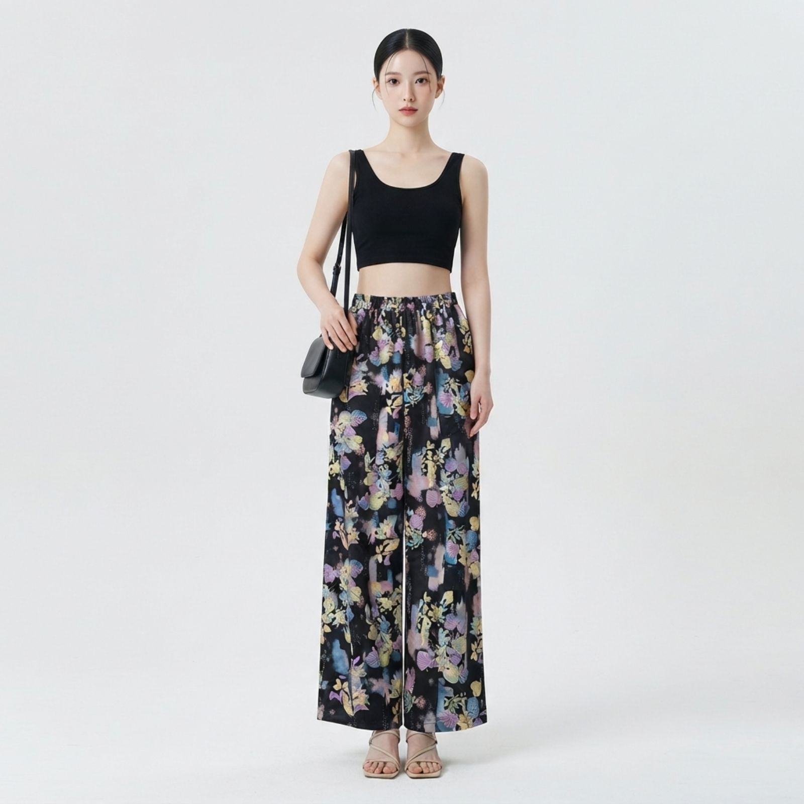Naira Floral Rayon Pants Wanita – Wide Leg Adem & Flowing SAGE
