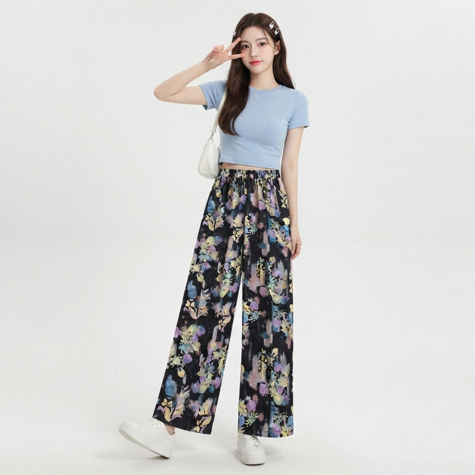 Naira Floral Rayon Pants Wanita – Wide Leg Adem & Flowing sampul