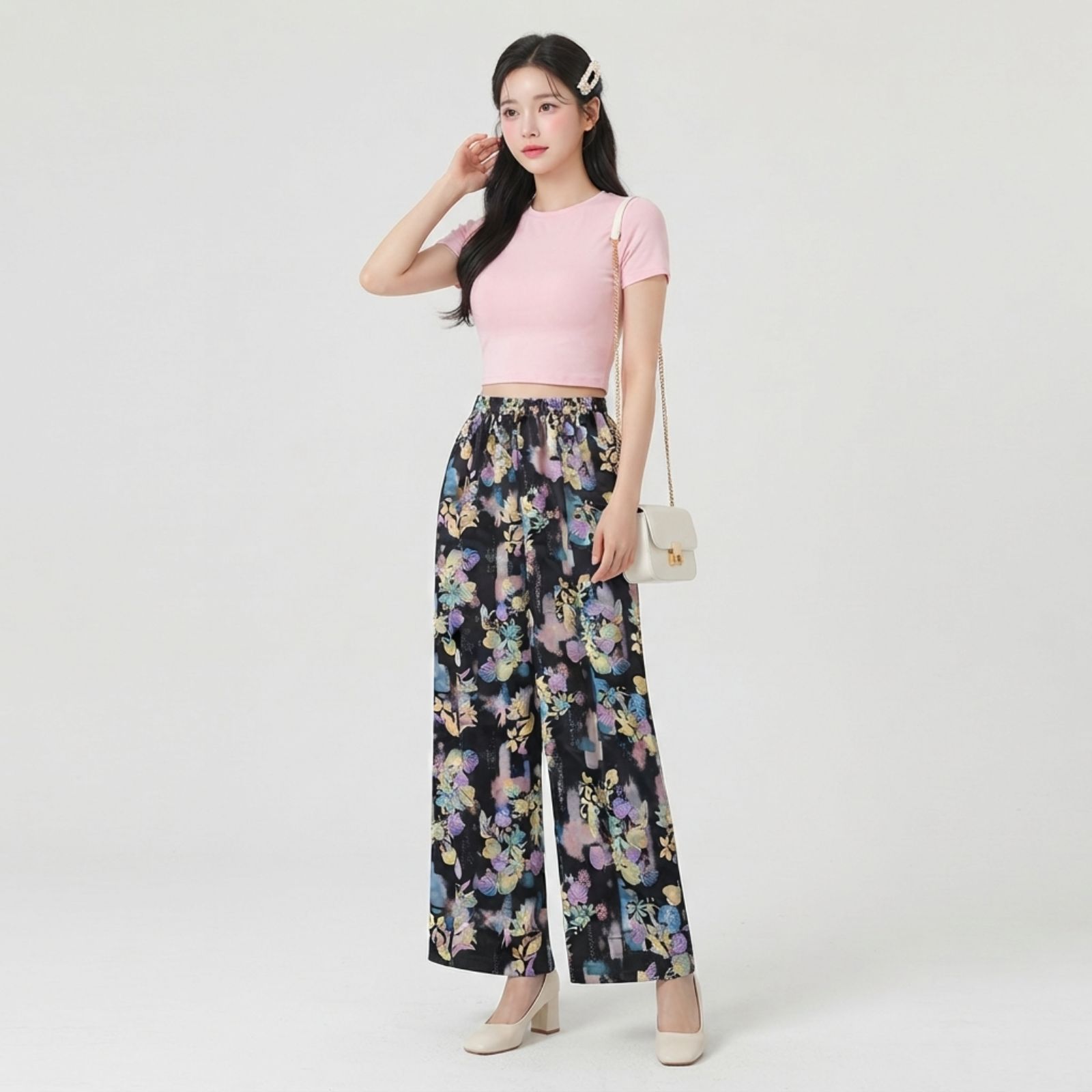 Naira Floral Rayon Pants Wanita – Wide Leg Adem & Flowing sampul