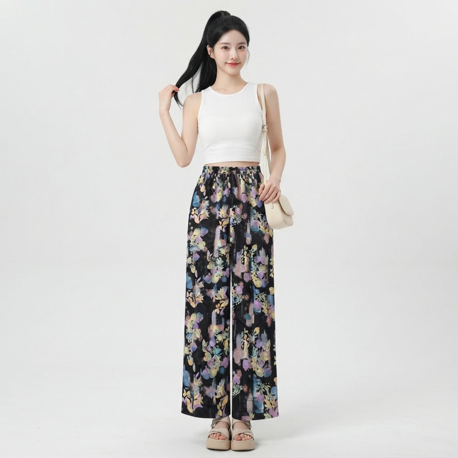 Naira Floral Rayon Pants Wanita – Wide Leg Adem & Flowing sampul