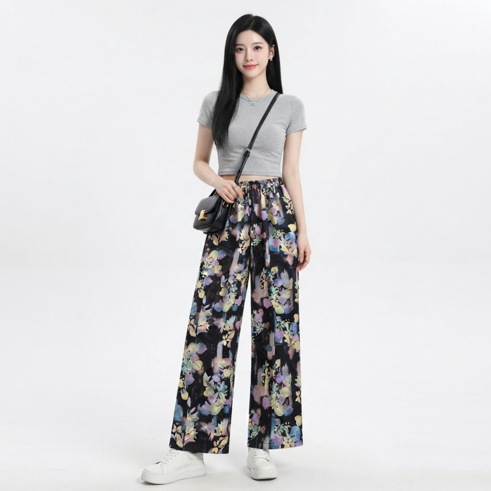 Naira Floral Rayon Pants Wanita – Wide Leg Adem & Flowing sampul