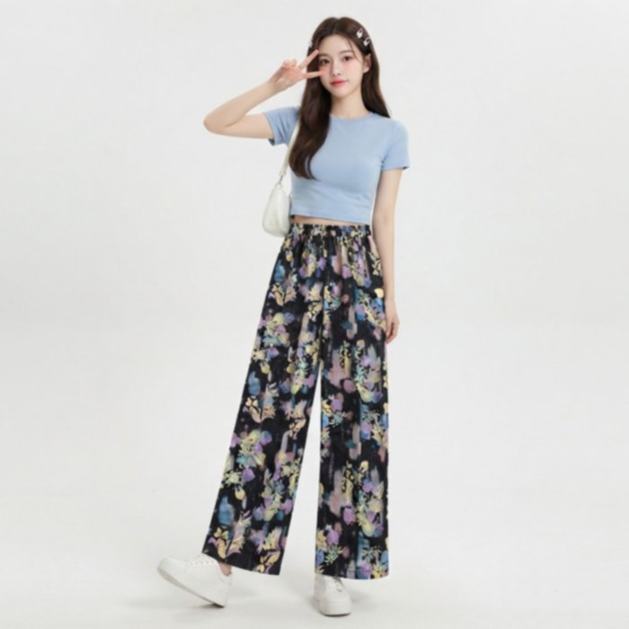 Naira Floral Rayon Pants Wanita – Wide Leg Adem & Flowing