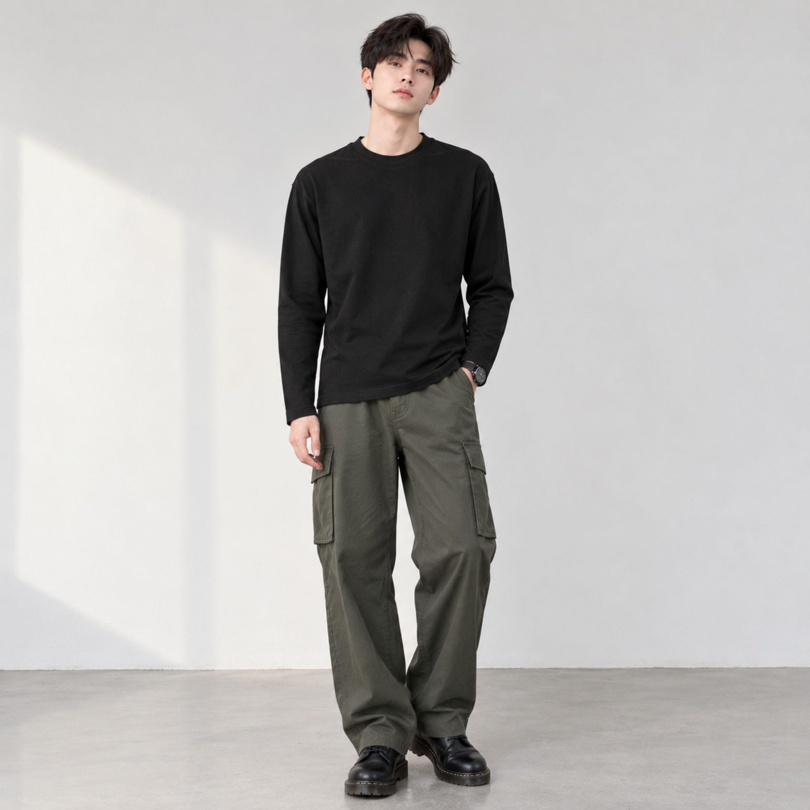 Kaos Lengan Panjang Pria Asiafit Polos –  Asiafit Long Sleeve Shirt Elegant Premium HITAM