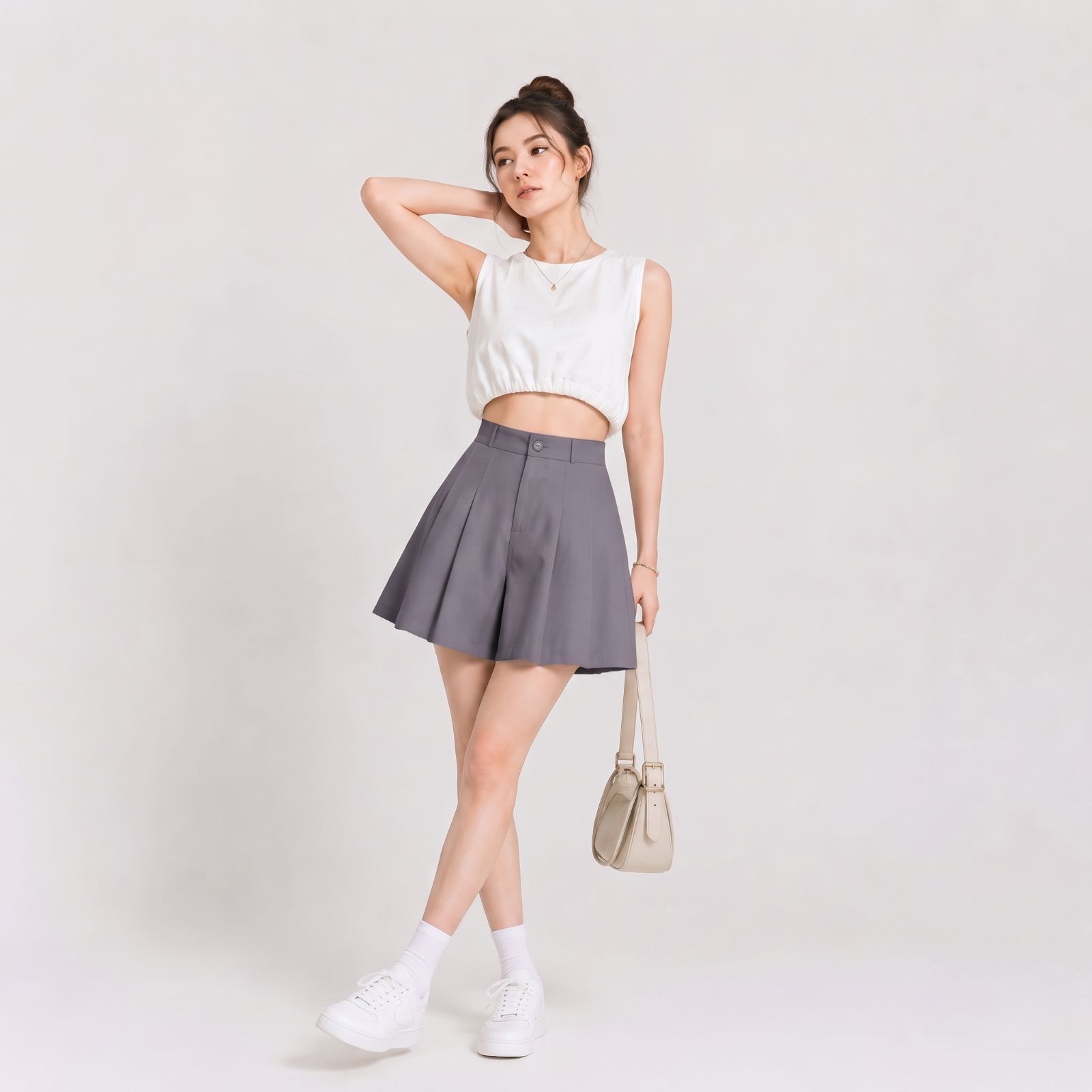 Hotpants Highwaist Wanita | Celana Pendek Korean Mini Skirt /Rok celana /Celana Pendek /Rok mini Kekinian DARK GREY