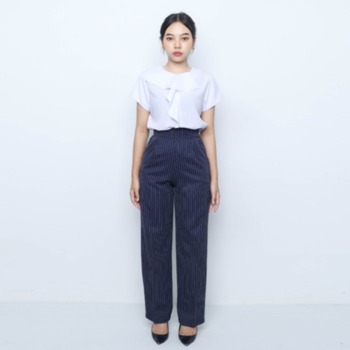 Loose Pants Highwaist Stripe Line - Deep Navy
