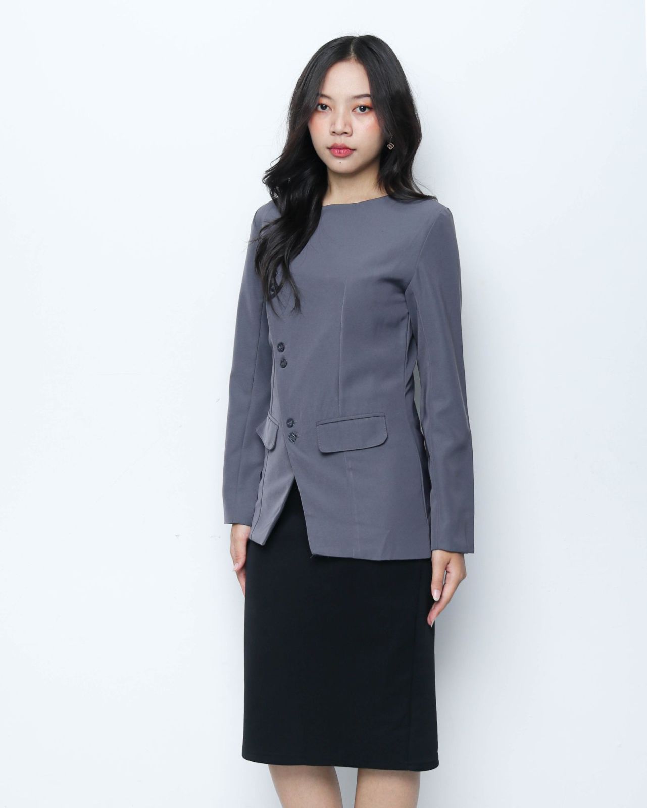 Aurora Blazer LongSleeve Unsimetries in Dark Grey sampul