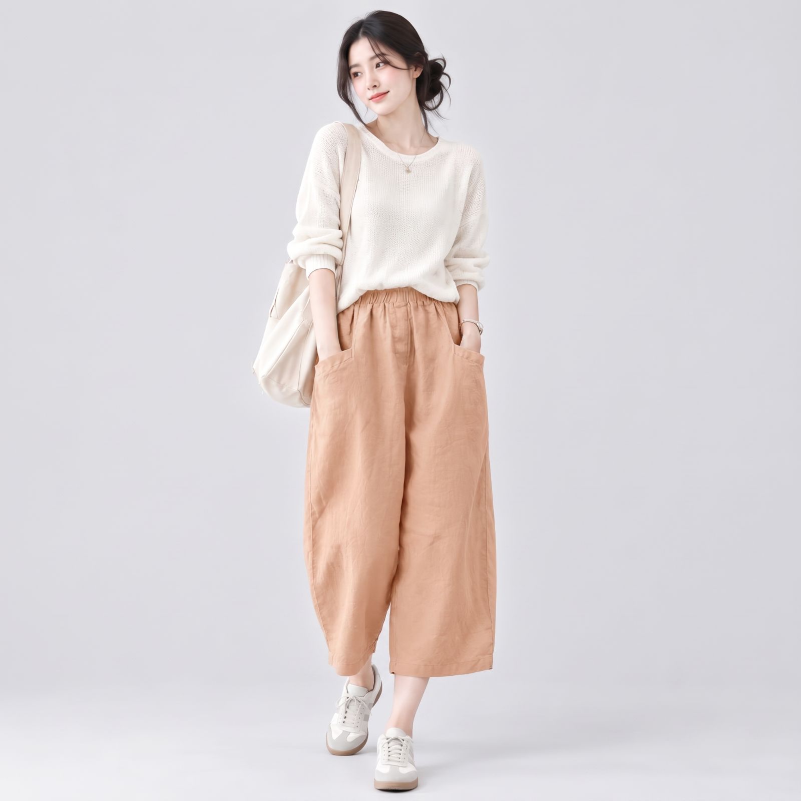 Yola Pants Linen Pocket - Celana Linen PEACH
