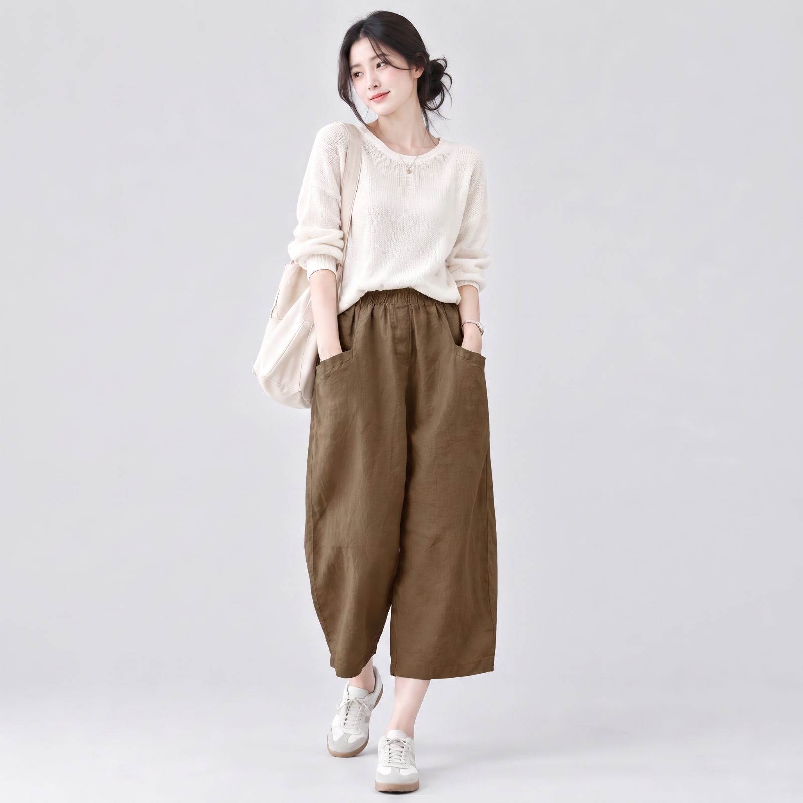 Yola Pants Linen Pocket - Celana Linen LATTE