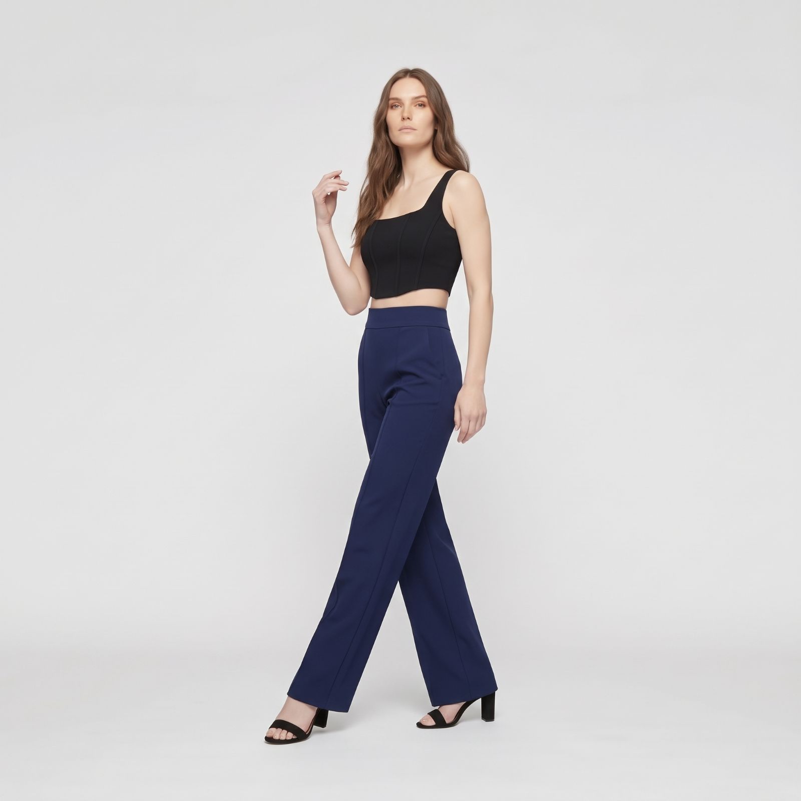 Felicia Pants - Straight Cut Scuba Material Trousers NAVY