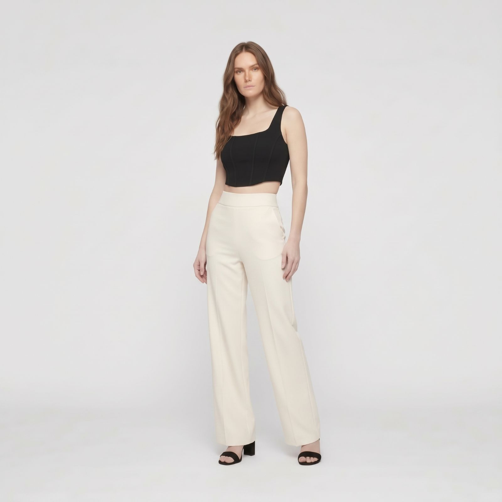 Felicia Pants - Straight Cut Scuba Material Trousers CREAM