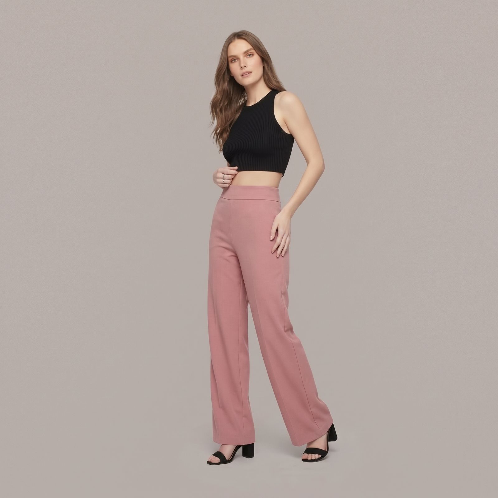 Felicia Pants - Straight Cut Scuba Material Trousers DUSTY