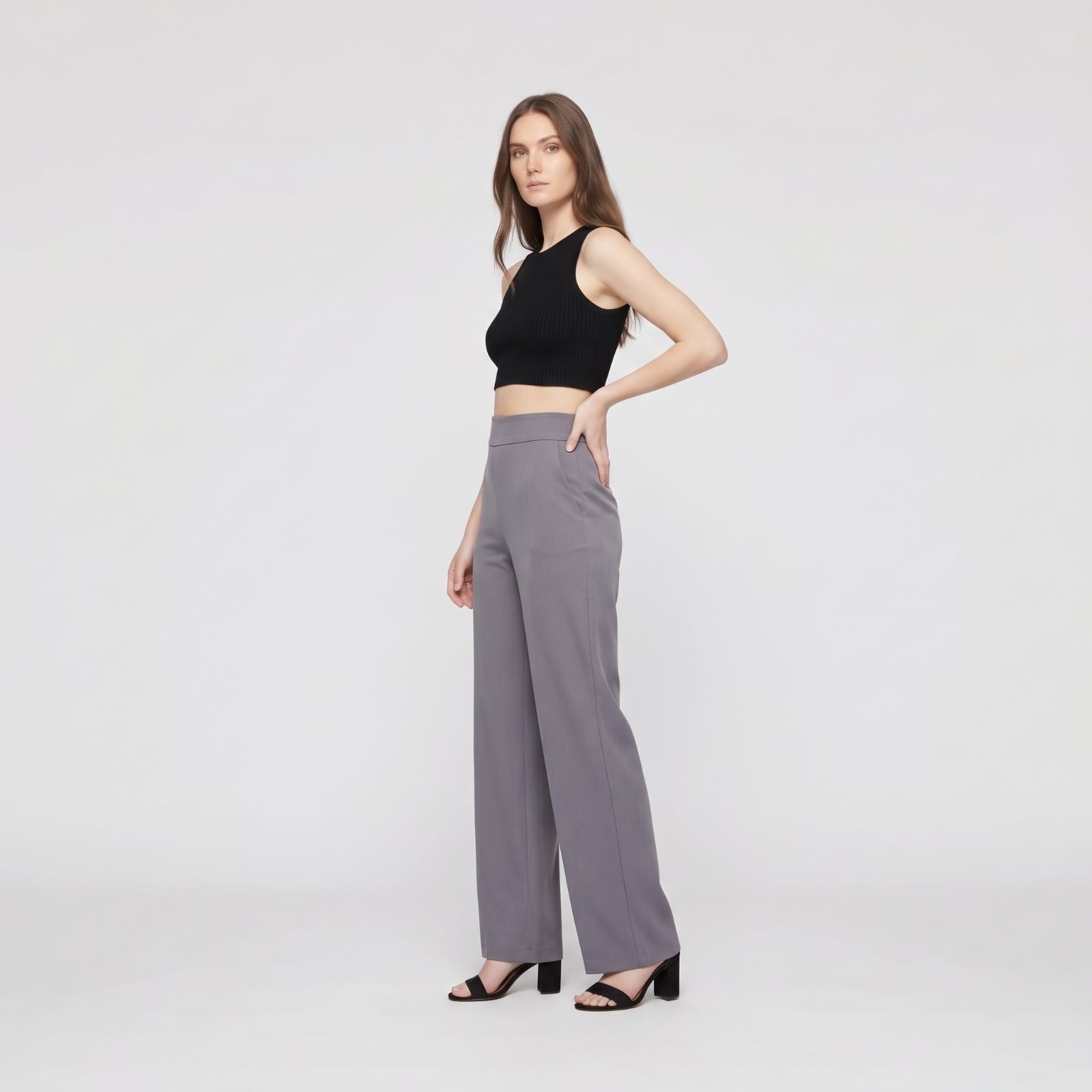 Felicia Pants - Straight Cut Scuba Material Trousers DARKGREY
